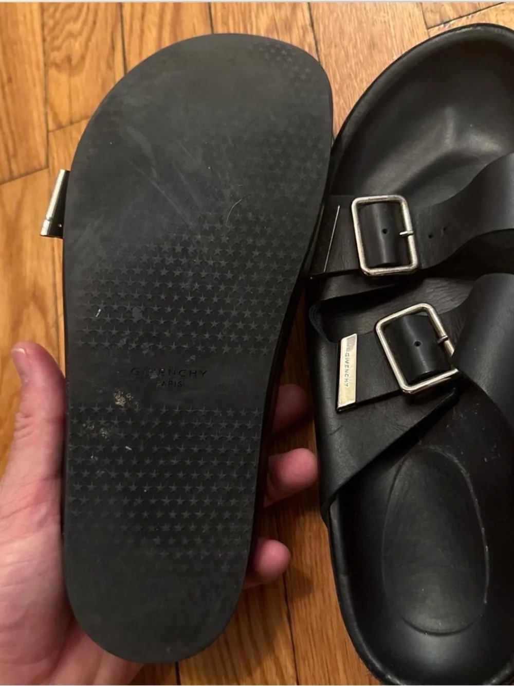 Givenchy Black Leather Double Buckle Slides